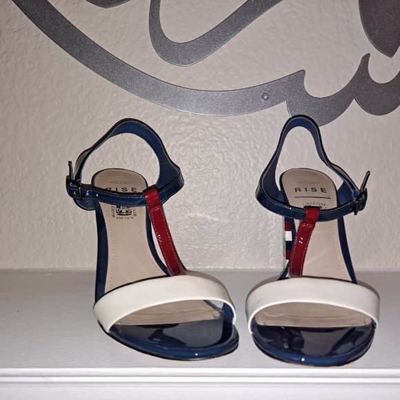 Aldo Retro Red, White and Blue Block Heels, Genuine Leather - Picture 5 of 7